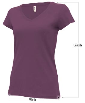 Juniors V-Neck t-shirt sizing guide