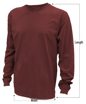 Mens Pigment Long Sleeve sizing guide