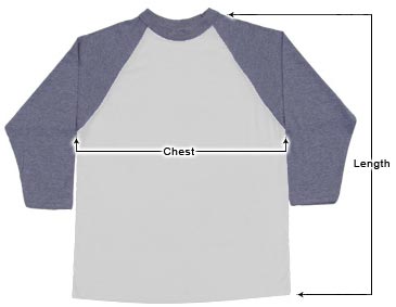 Mens Raglan T-shirt sizing guide