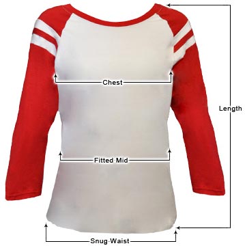Women's Raglan T-shirt sizing guide