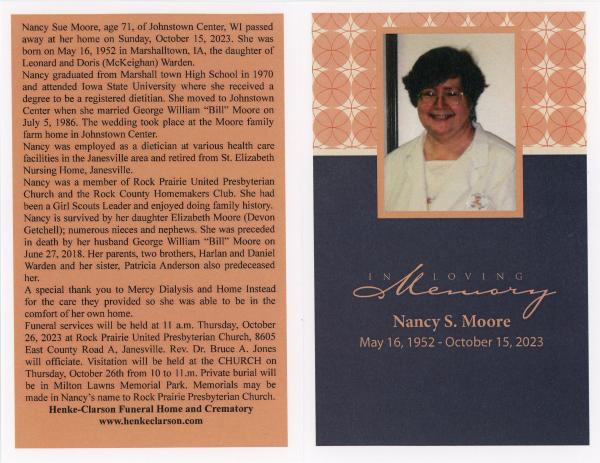 Nancy Sue (nee Warden) Moore