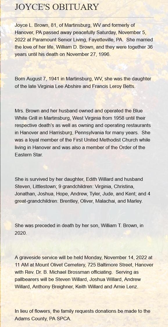 Joyce Lee Brown Nee Abshire