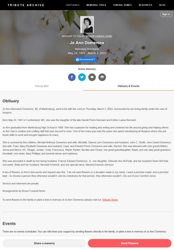 Jo Ann Domenico Nee Kennard