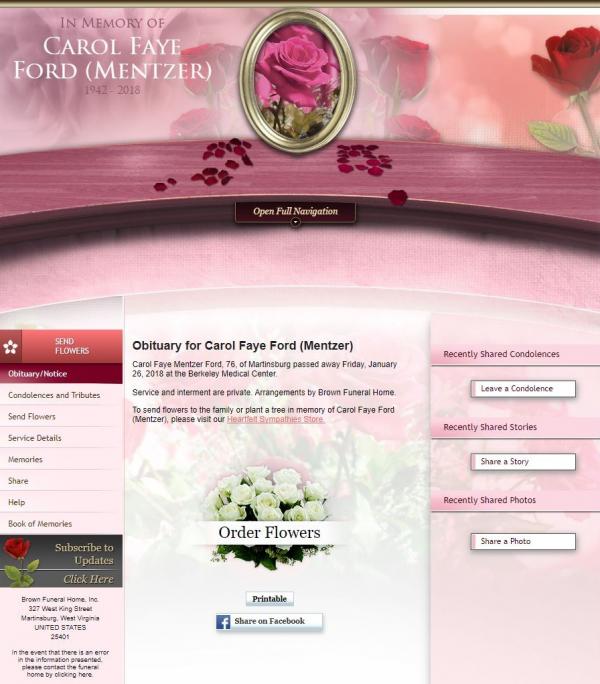 Carol Faye Ford Nee Mentzer