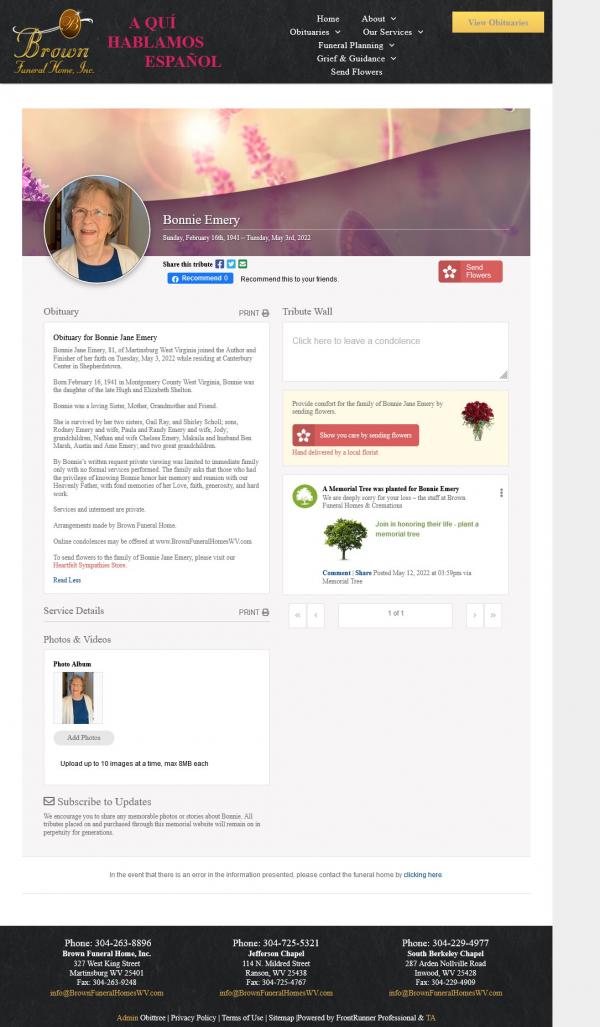 Bonnie Jane Emery Nee Shelton