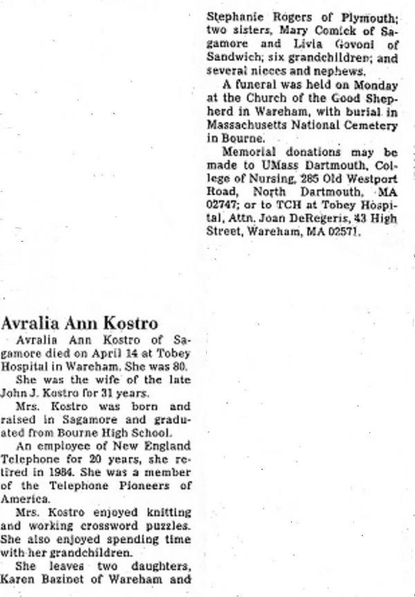 Avralia Ann (bianchi) Kostro