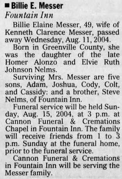 Billie Elaine Nelms Messer