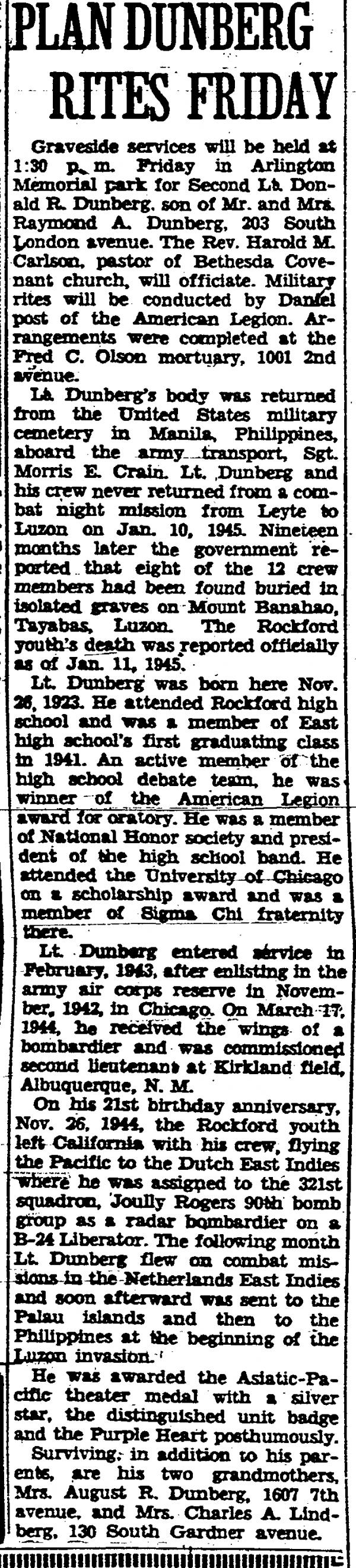 2nd Lt. Donald R. Dunberg